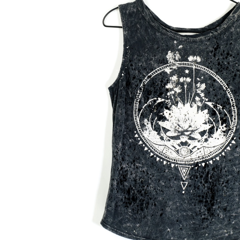 URBAN OUTFITTERS Black Moon Lotus Distressed Tank